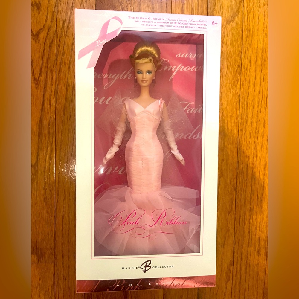 New in box- never opened! 2006 PINK LABEL: Susan G Komen Barbie Collector